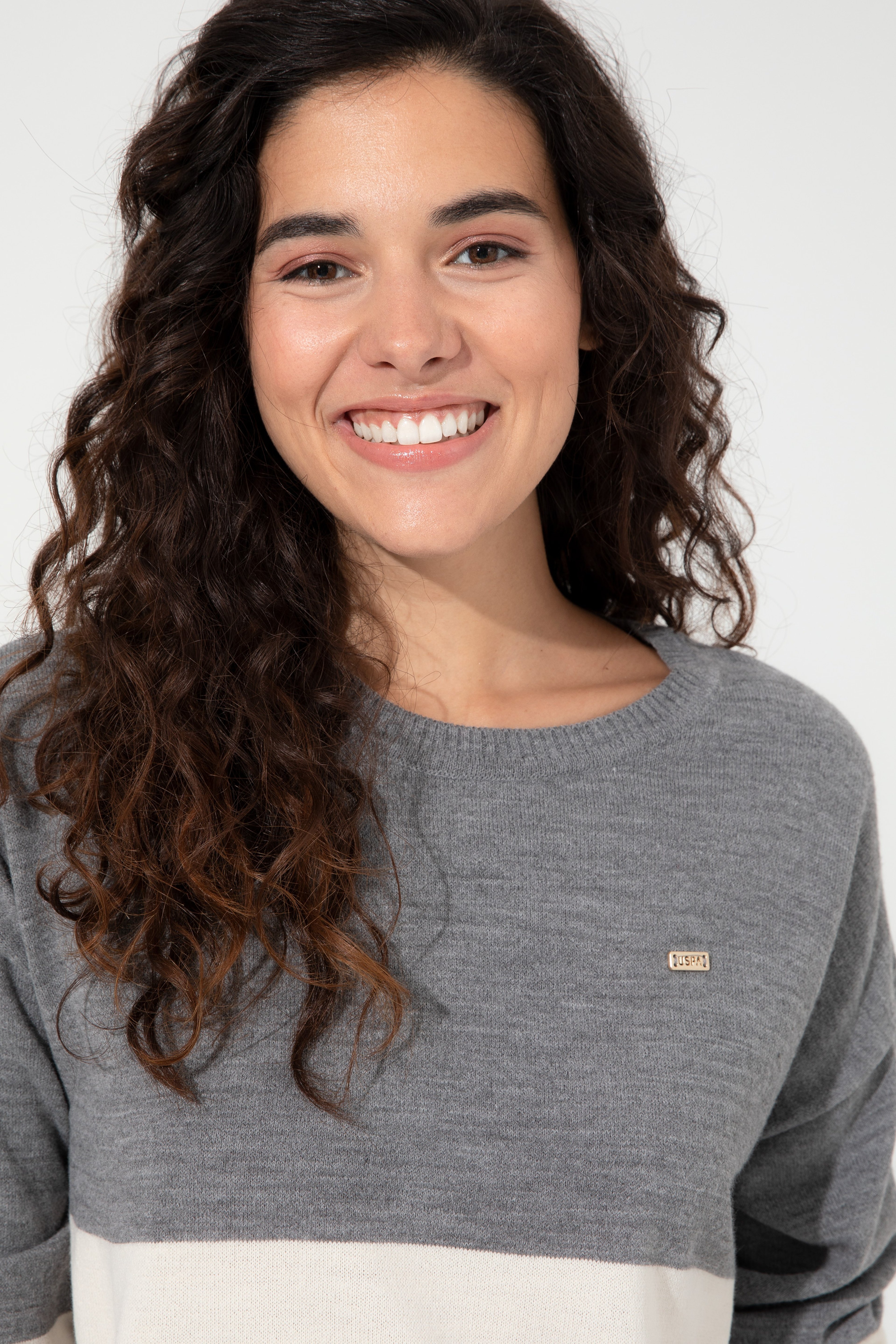 Kadın Gri Melanj Bisiklet Yaka Kazak - Image 2