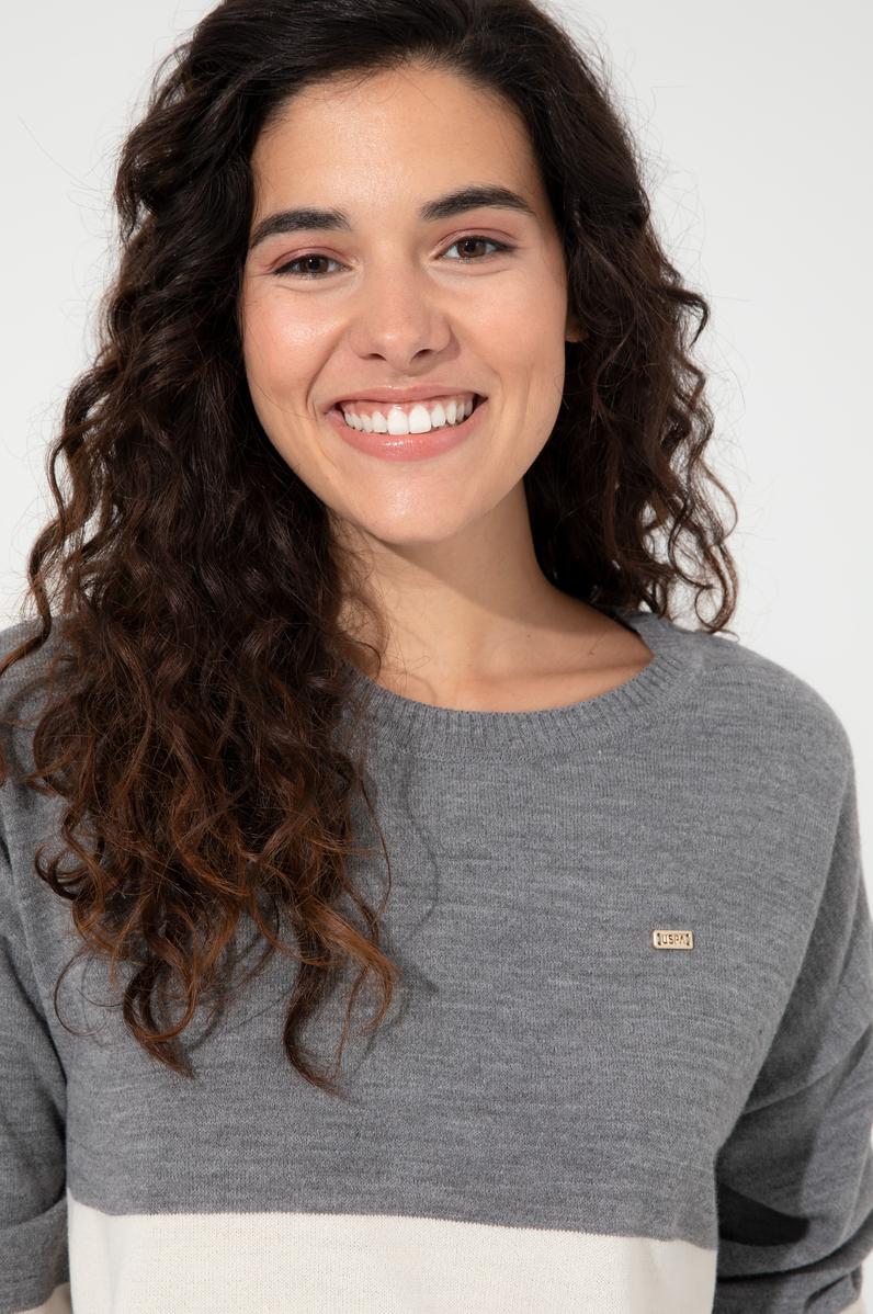 Kadın Gri Melanj Bisiklet Yaka Kazak