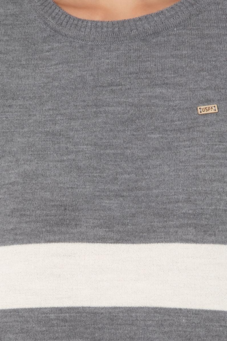 Kadın Gri Melanj Bisiklet Yaka Kazak