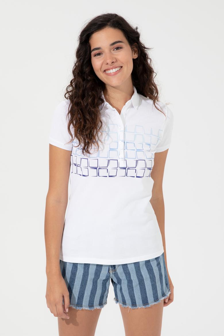 Kadın Mavi Polo Yaka Tişört - 50248987002