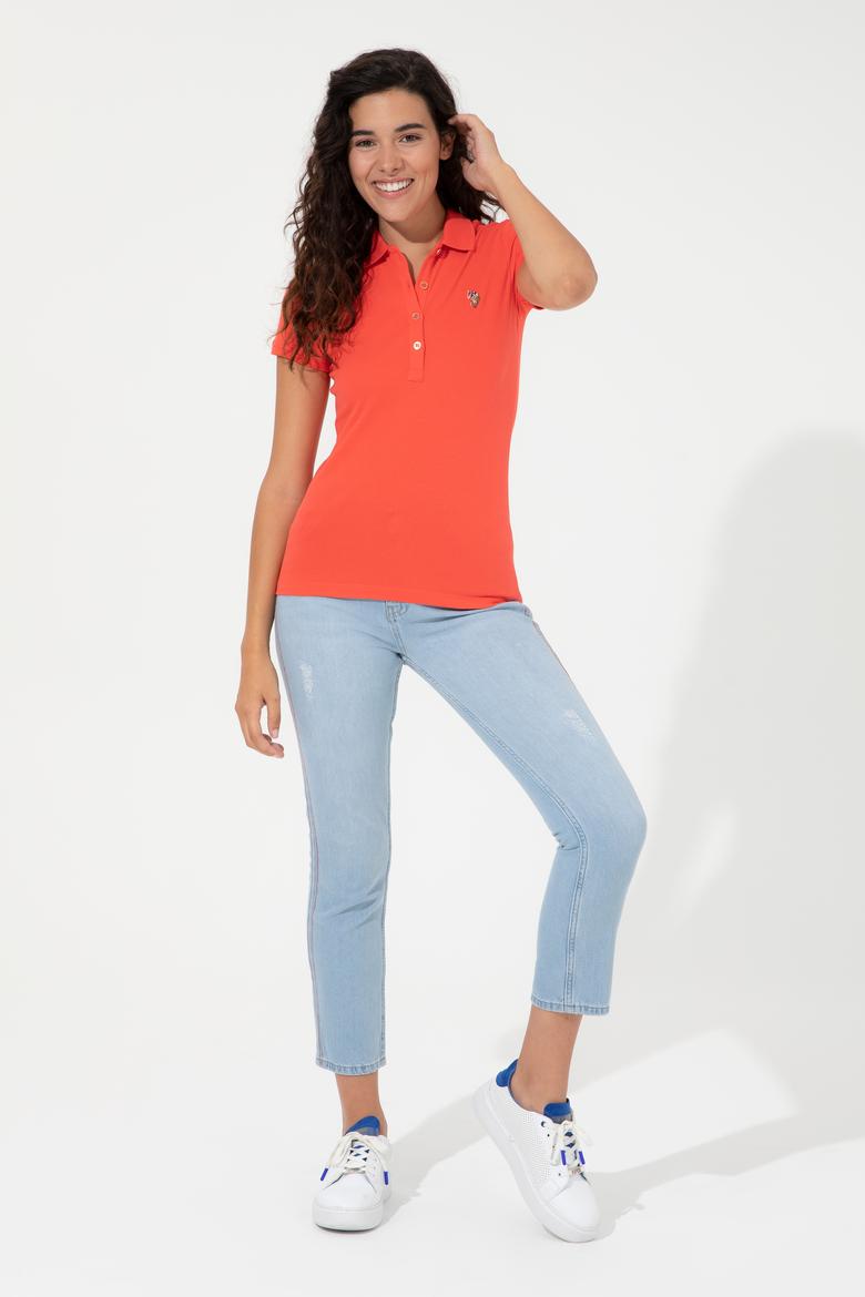 Kadın Kırmızı Polo Yaka Tişört - 50246285053