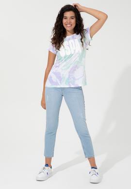 Kadın Lila Bisiklet Yaka Tişört - 50248988004