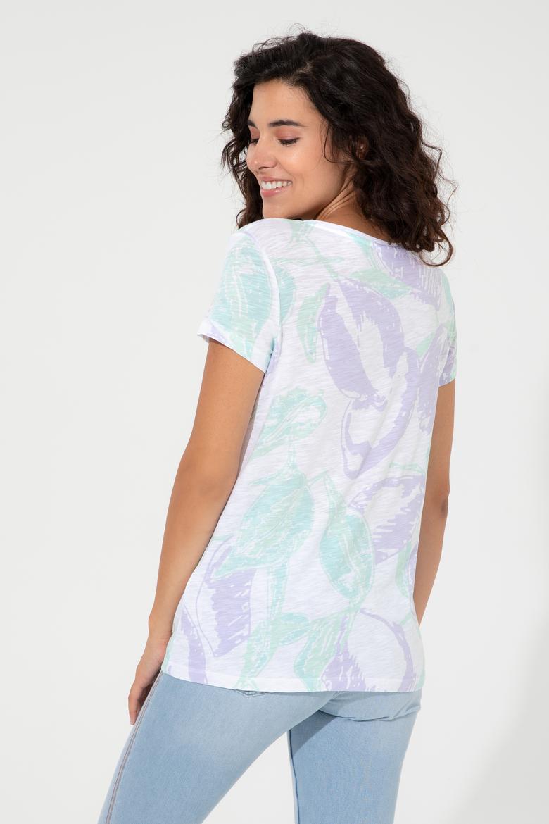 Kadın Lila Bisiklet Yaka Tişört - 50248988004