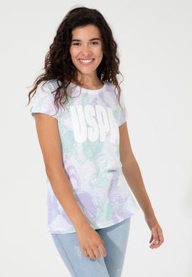 Kadın Lila Bisiklet Yaka Tişört - 50248988004