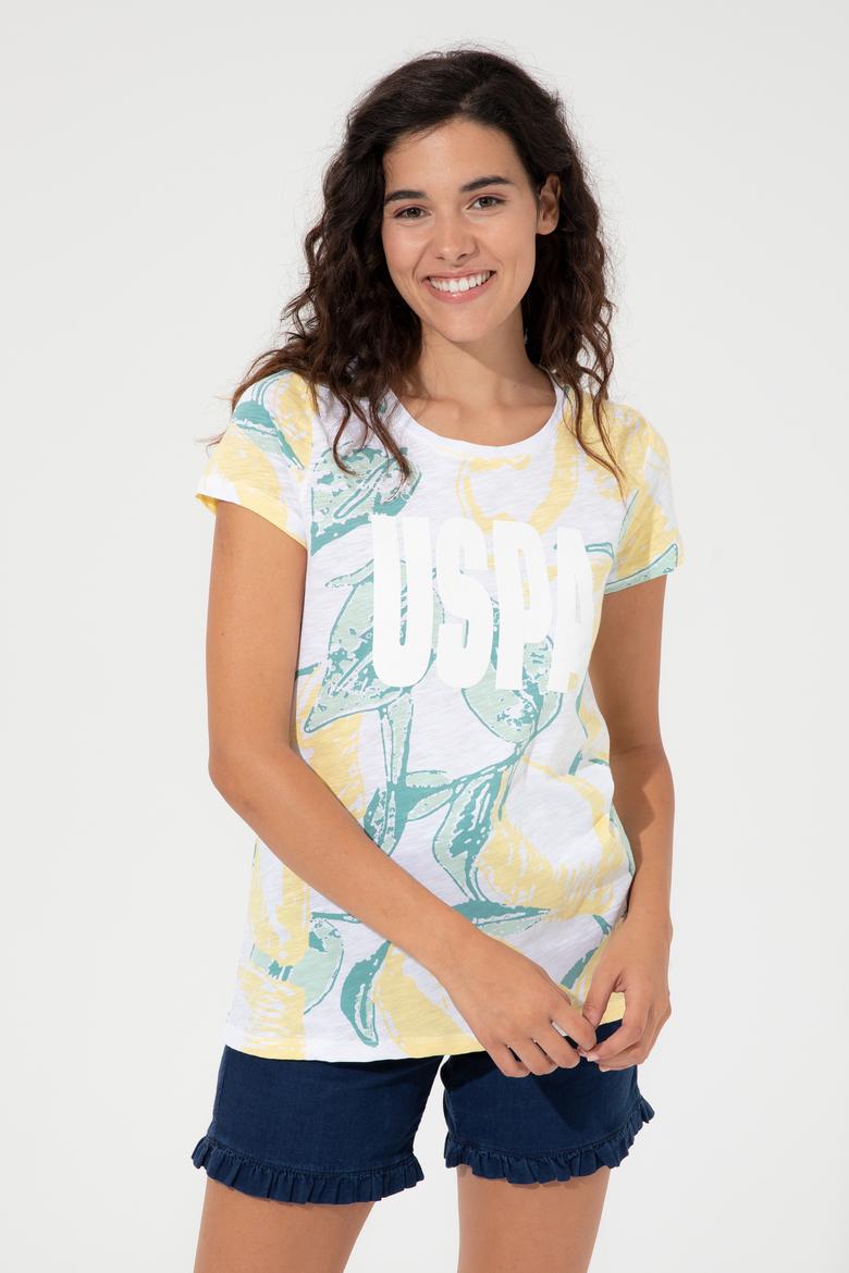 Kadın Açık Sarı Bisiklet Yaka Tişört - 50248988022