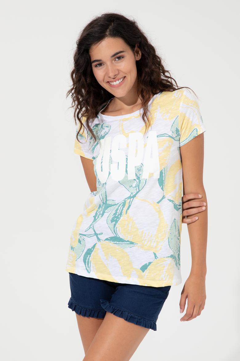 Kadın Açık Sarı Bisiklet Yaka Tişört - 50248988022