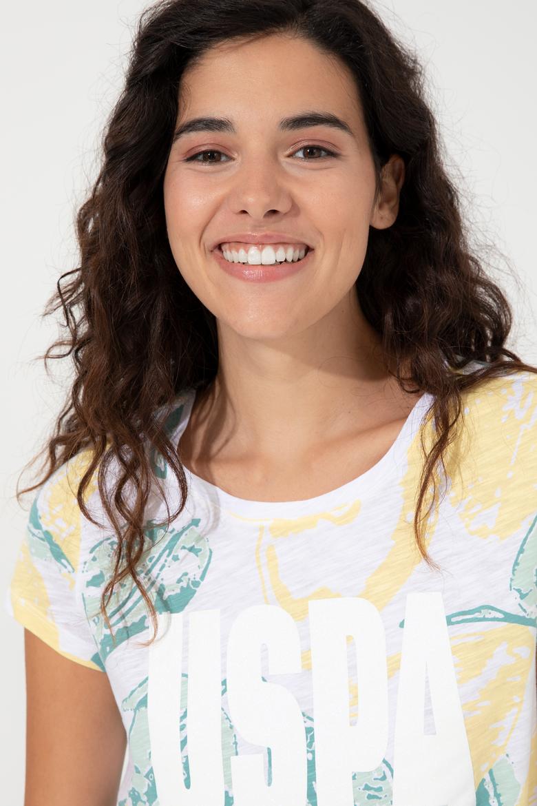 Kadın Açık Sarı Bisiklet Yaka Tişört - 50248988022