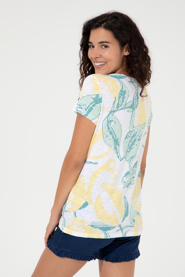 Kadın Açık Sarı Bisiklet Yaka Tişört - 50248988022