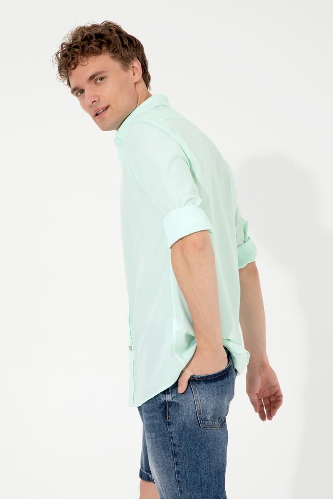 Erkek Mint Gömlek Uzunkol Basic