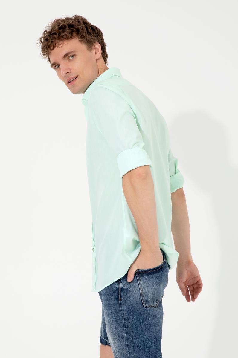 Erkek Mint Gömlek Uzunkol Basic