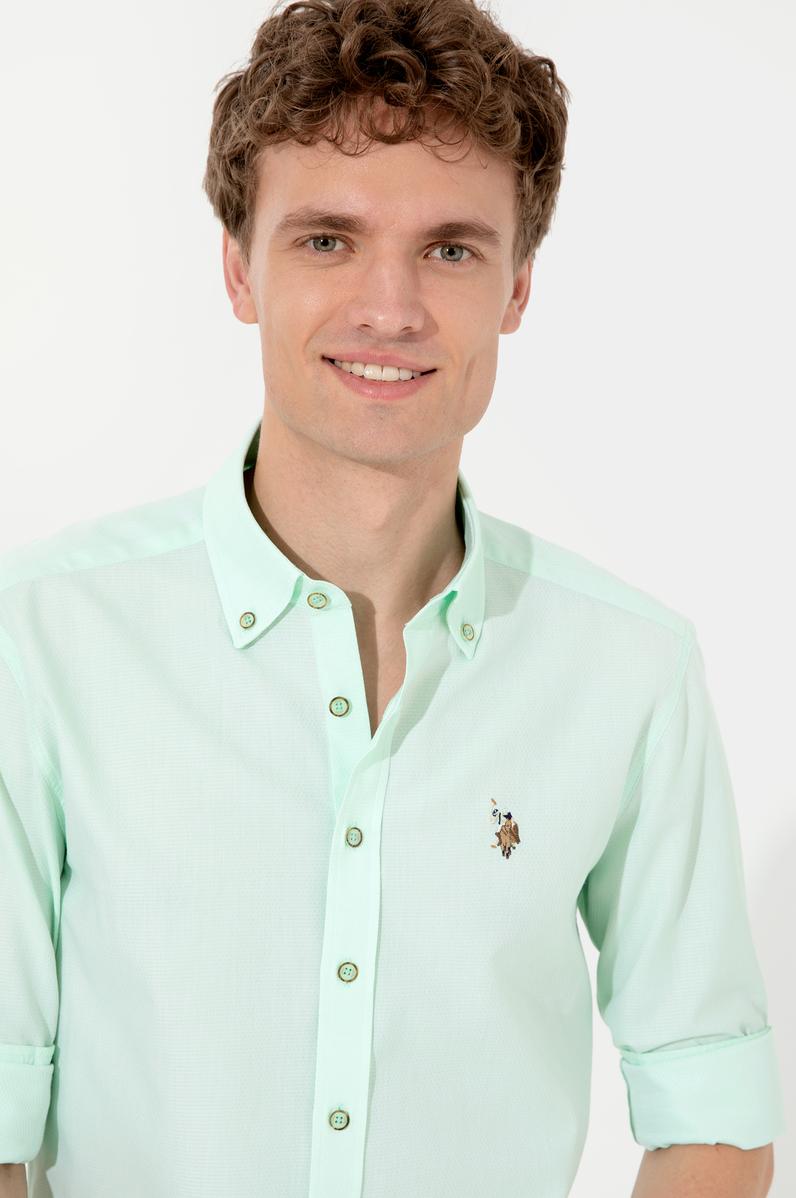 Erkek Mint Uzun Kollu Basic Gömlek