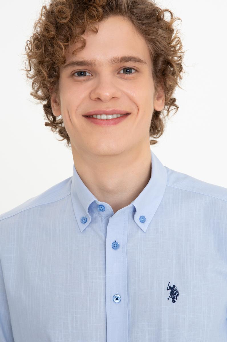 Erkek Mavi Kısa Kollu Gömlek