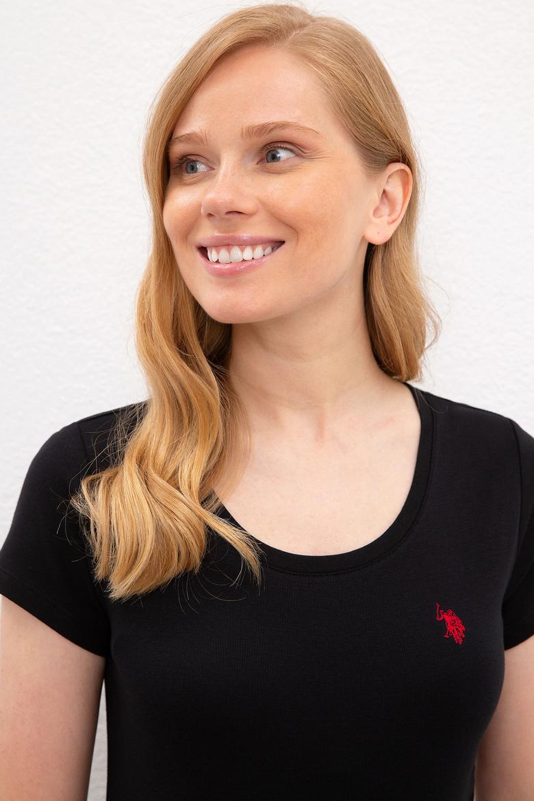 Kadın Siyah Bisiklet Yaka T-Shirt Basic - 50225760009