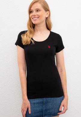 Kadın Siyah Bisiklet Yaka T-Shirt Basic - 50225760009