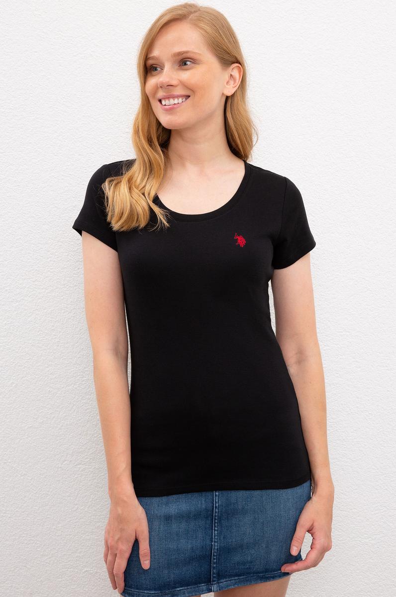 Kadın Siyah Bisiklet Yaka T-Shirt Basic