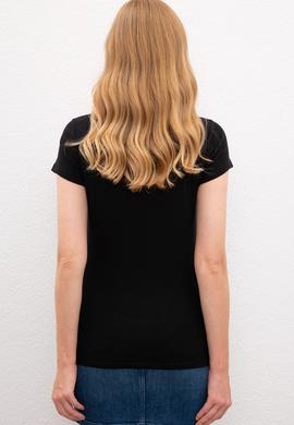 Kadın Siyah Bisiklet Yaka T-Shirt Basic - 50225760009