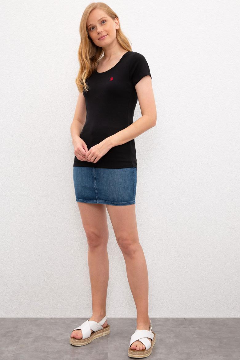 Kadın Siyah Bisiklet Yaka T-Shirt Basic - 50225760009