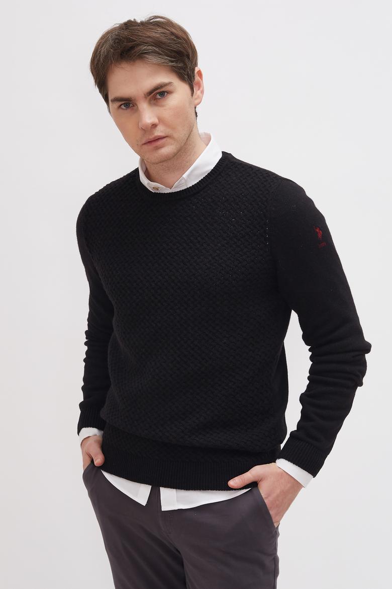 Erkek Siyah Bisiklet Yaka Triko Kazak