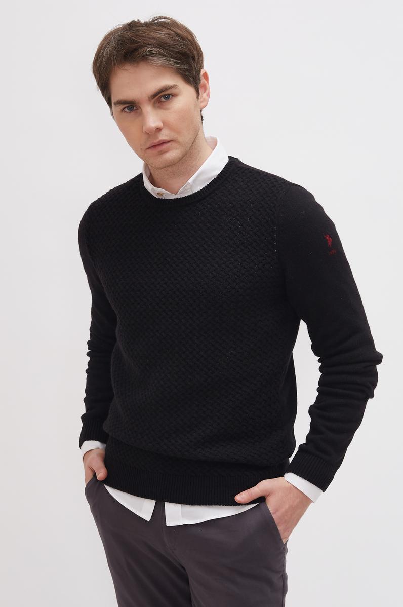 Erkek Siyah Bisiklet Yaka Triko Kazak