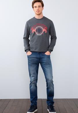 Erkek Koyu Gri Melanj Bisiklet Yaka Sweatshirt - 50215614004