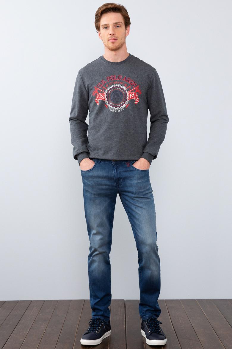 Erkek Koyu Gri Melanj Bisiklet Yaka Sweatshirt - 50215614004