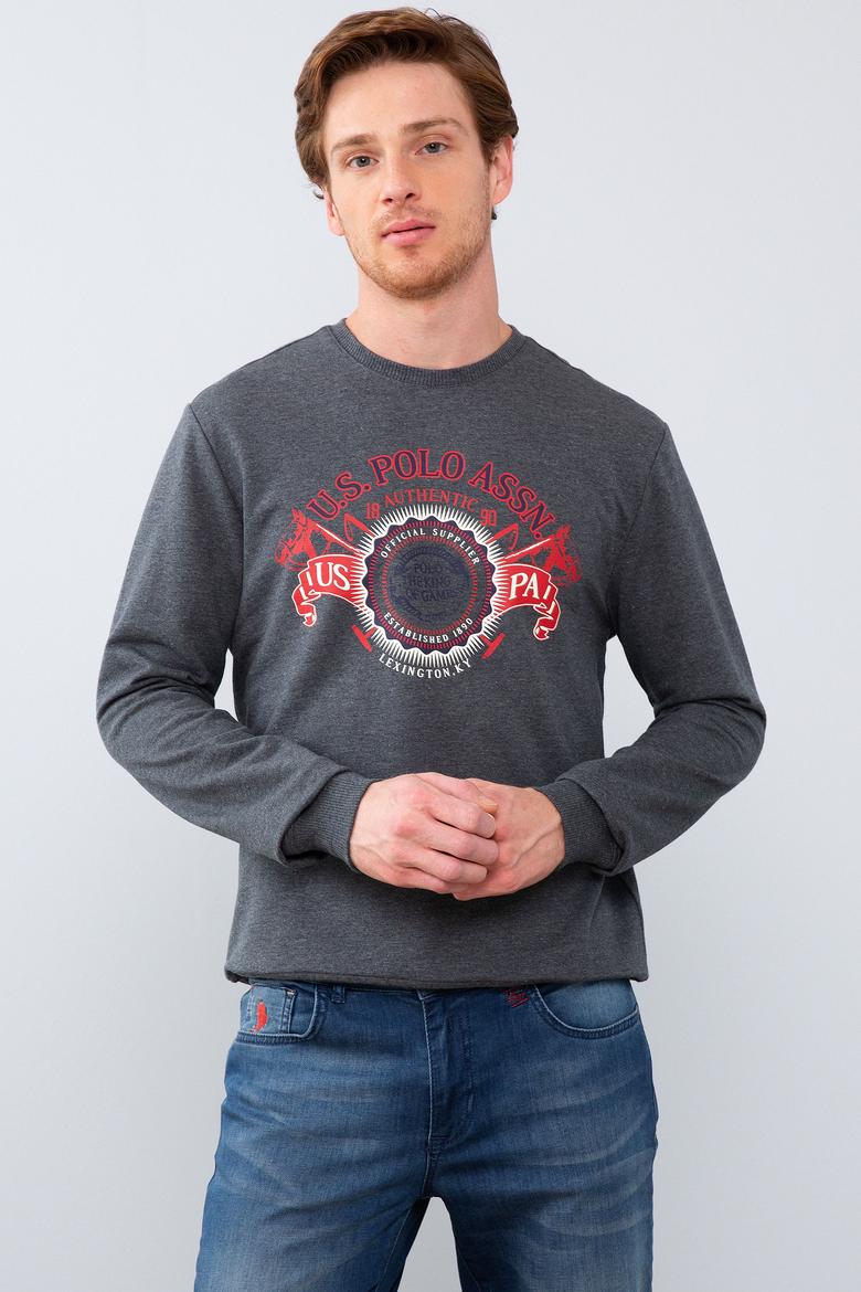 Erkek Koyu Gri Melanj Bisiklet Yaka Sweatshirt - 50215614004