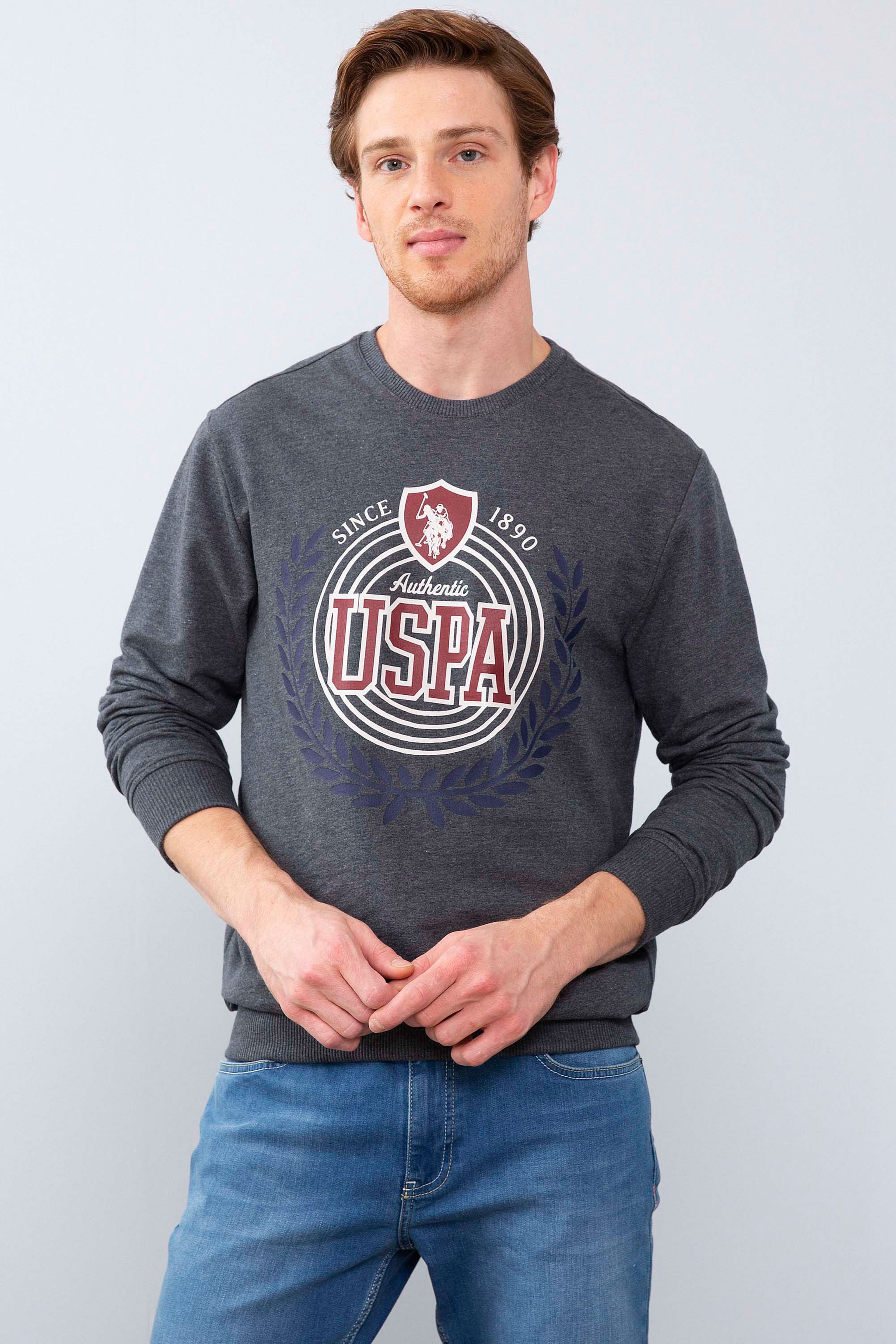 Erkek Koyu Gri Melanj Bisiklet Yaka Sweatshirt - Image 2