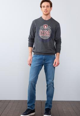 Erkek Koyu Gri Melanj Bisiklet Yaka Sweatshirt - 50215615006