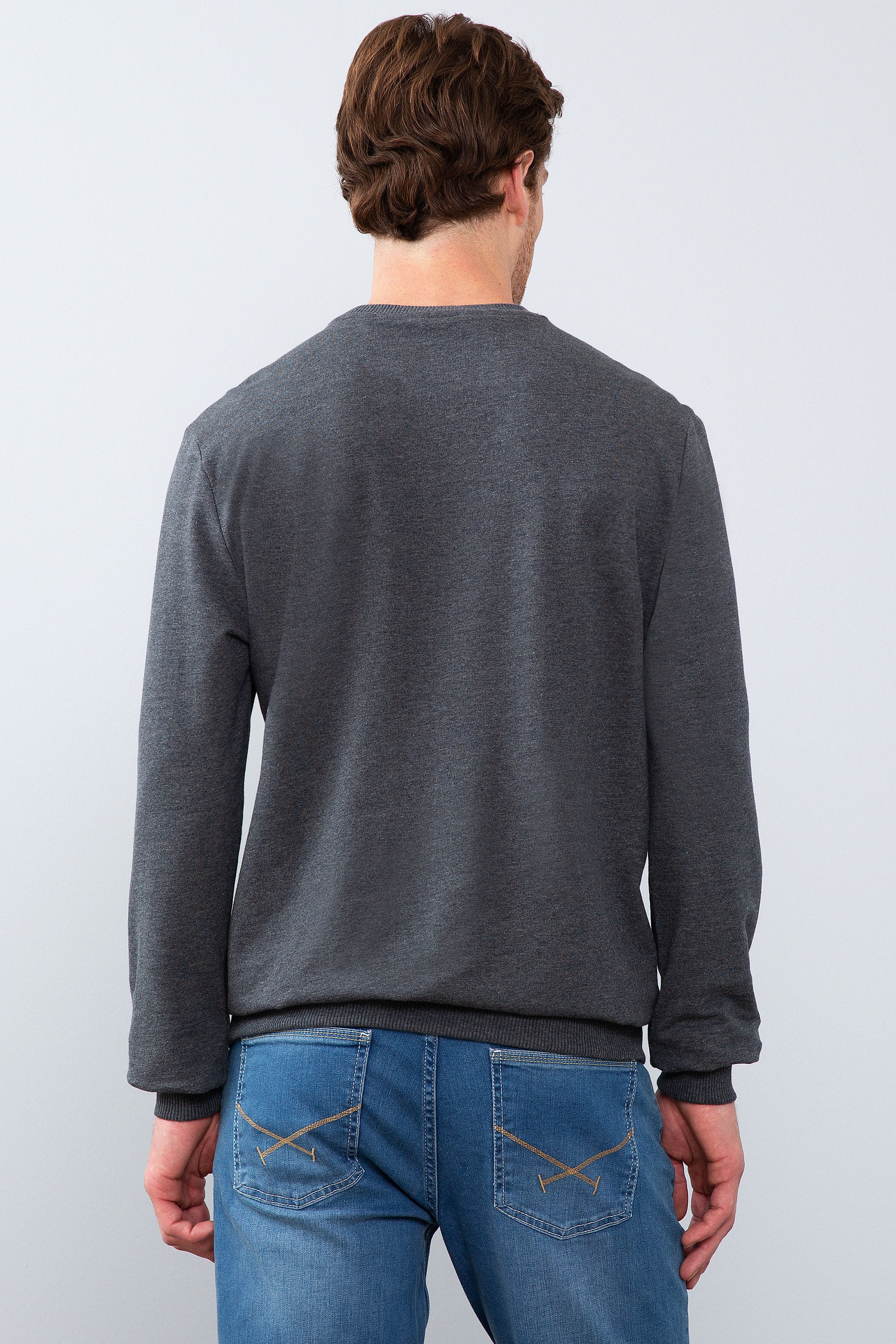 Erkek Koyu Gri Melanj Bisiklet Yaka Sweatshirt