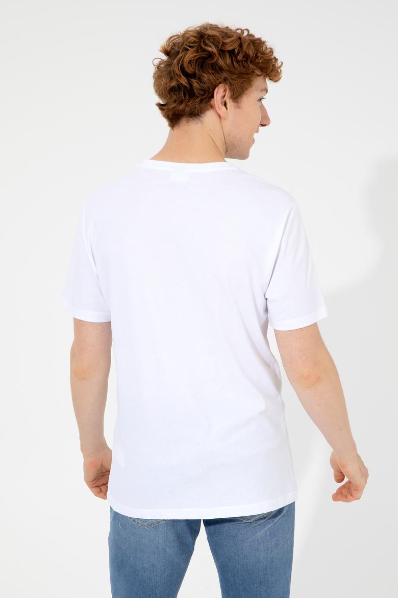 Erkek Beyaz Bisiklet Yaka Tişört - 50247340009