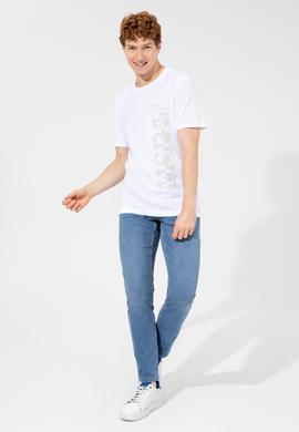 Erkek Beyaz Bisiklet Yaka Tişört - 50247340009