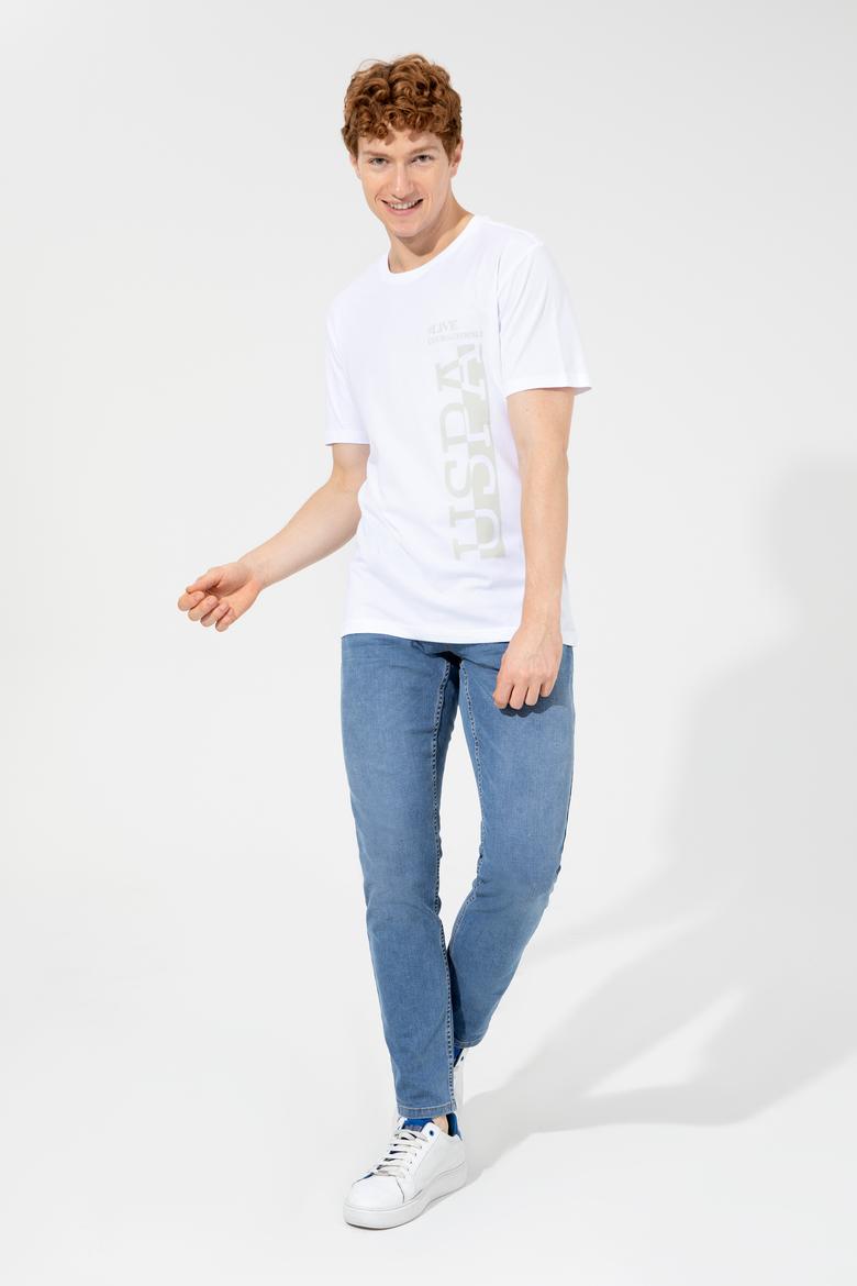 Erkek Beyaz Bisiklet Yaka Tişört - 50247340009