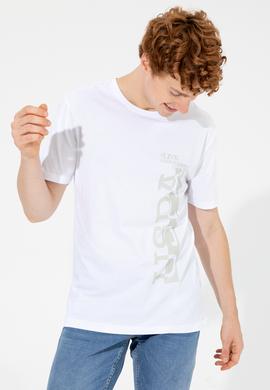 Erkek Beyaz Bisiklet Yaka Tişört - 50247340009