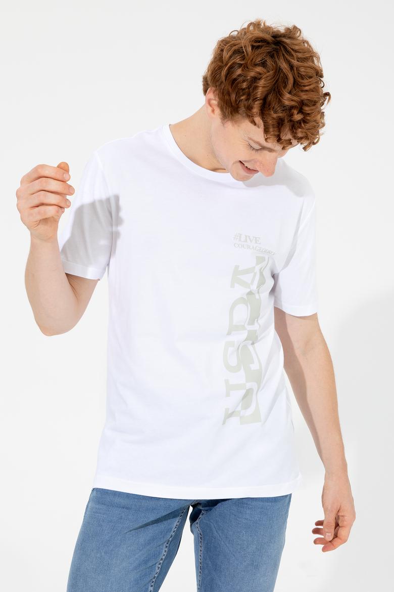 Erkek Beyaz Bisiklet Yaka Tişört - 50247340009