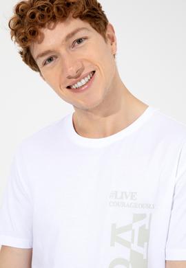 Erkek Beyaz Bisiklet Yaka Tişört - 50247340009