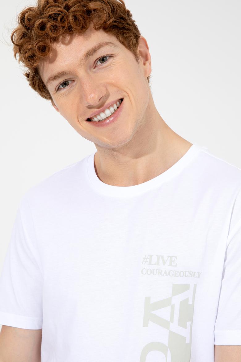 Erkek Beyaz Bisiklet Yaka Tişört - 50247340009