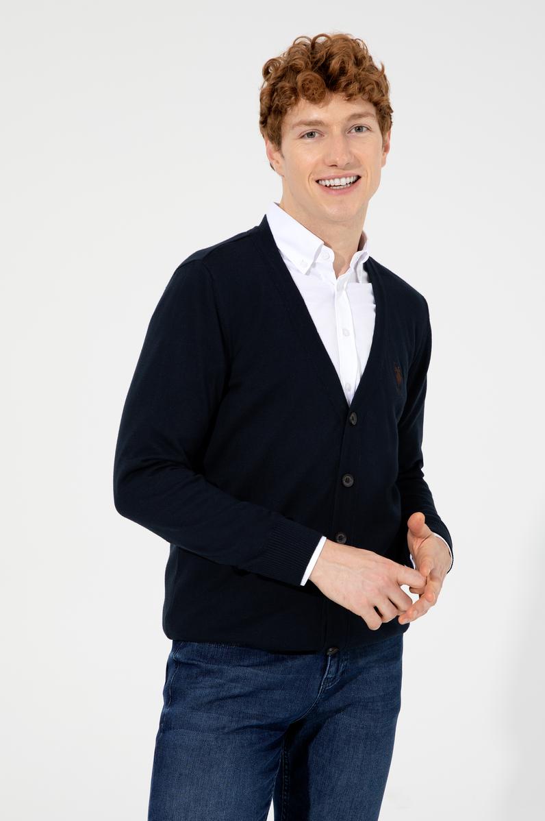 Erkek Lacivert Basic Triko Hırka