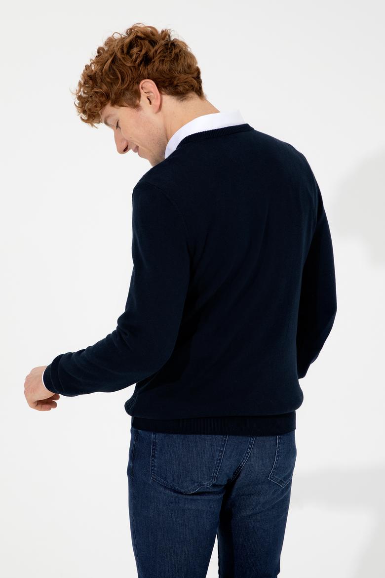 Erkek Lacivert V Yaka Basic Triko Kazak - 50253444005