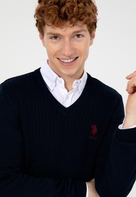 Erkek Lacivert V Yaka Basic Triko Kazak - 50253444005