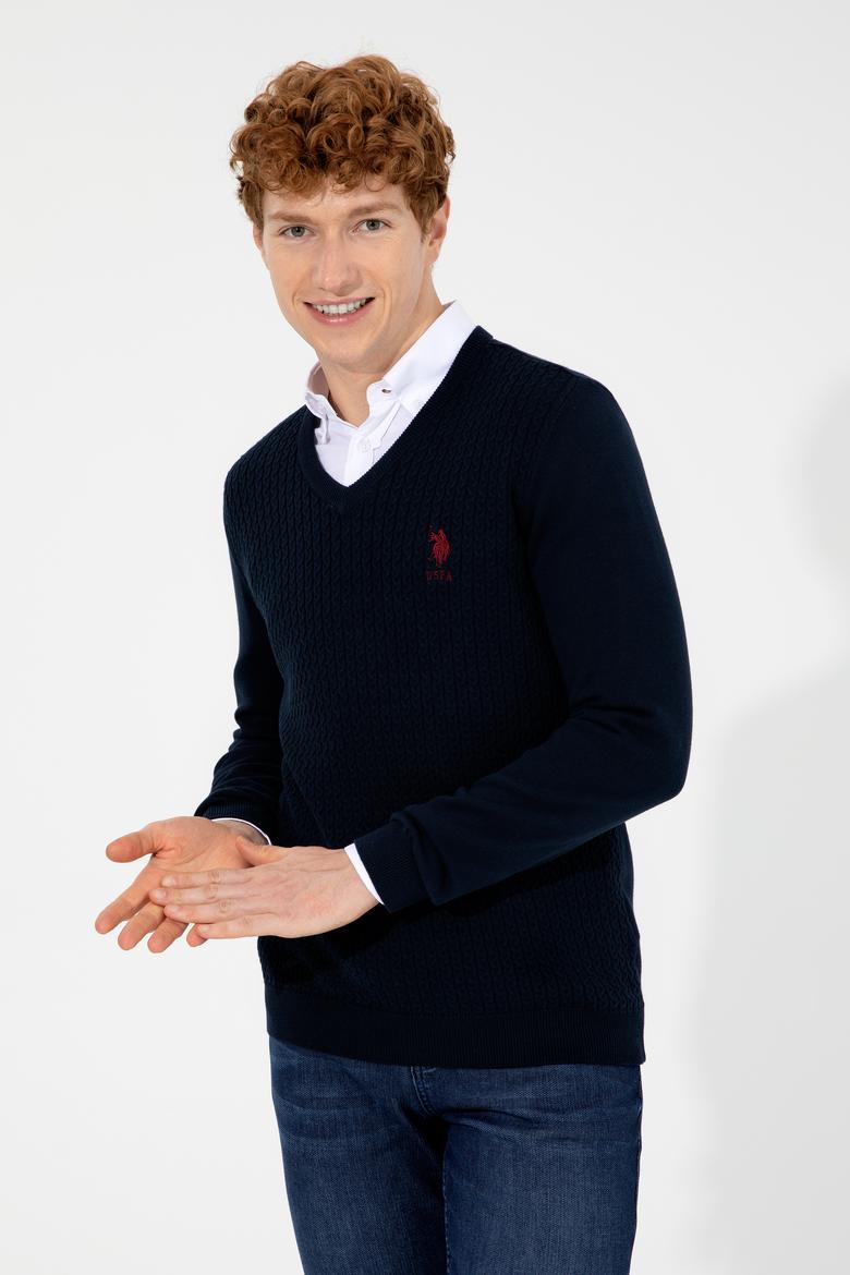 Erkek Lacivert V Yaka Basic Triko Kazak - 50253444005