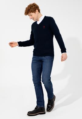 Erkek Lacivert V Yaka Basic Triko Kazak - 50253444005