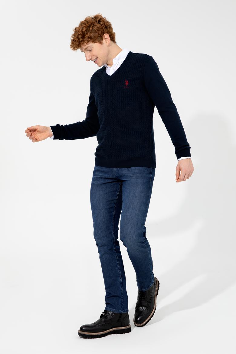 Erkek Lacivert V Yaka Basic Triko Kazak - 50253444005