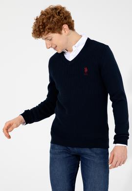 Erkek Lacivert V Yaka Basic Triko Kazak - 50253444005