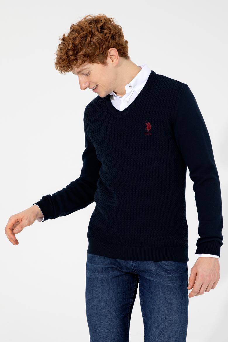 Erkek Lacivert V Yaka Basic Triko Kazak - 50253444005