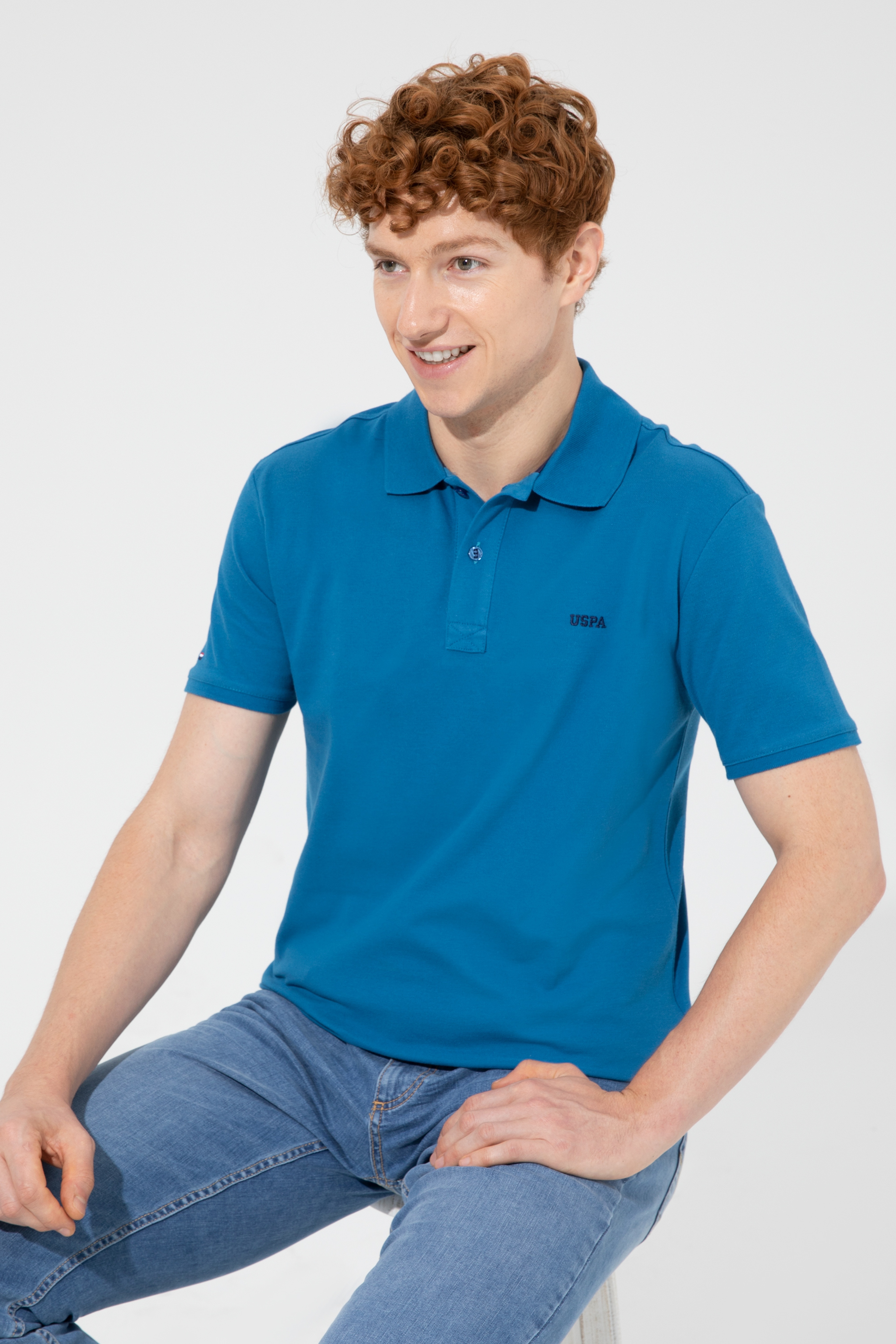Erkek Petrol Basic Polo Yaka Tişört - Image 3