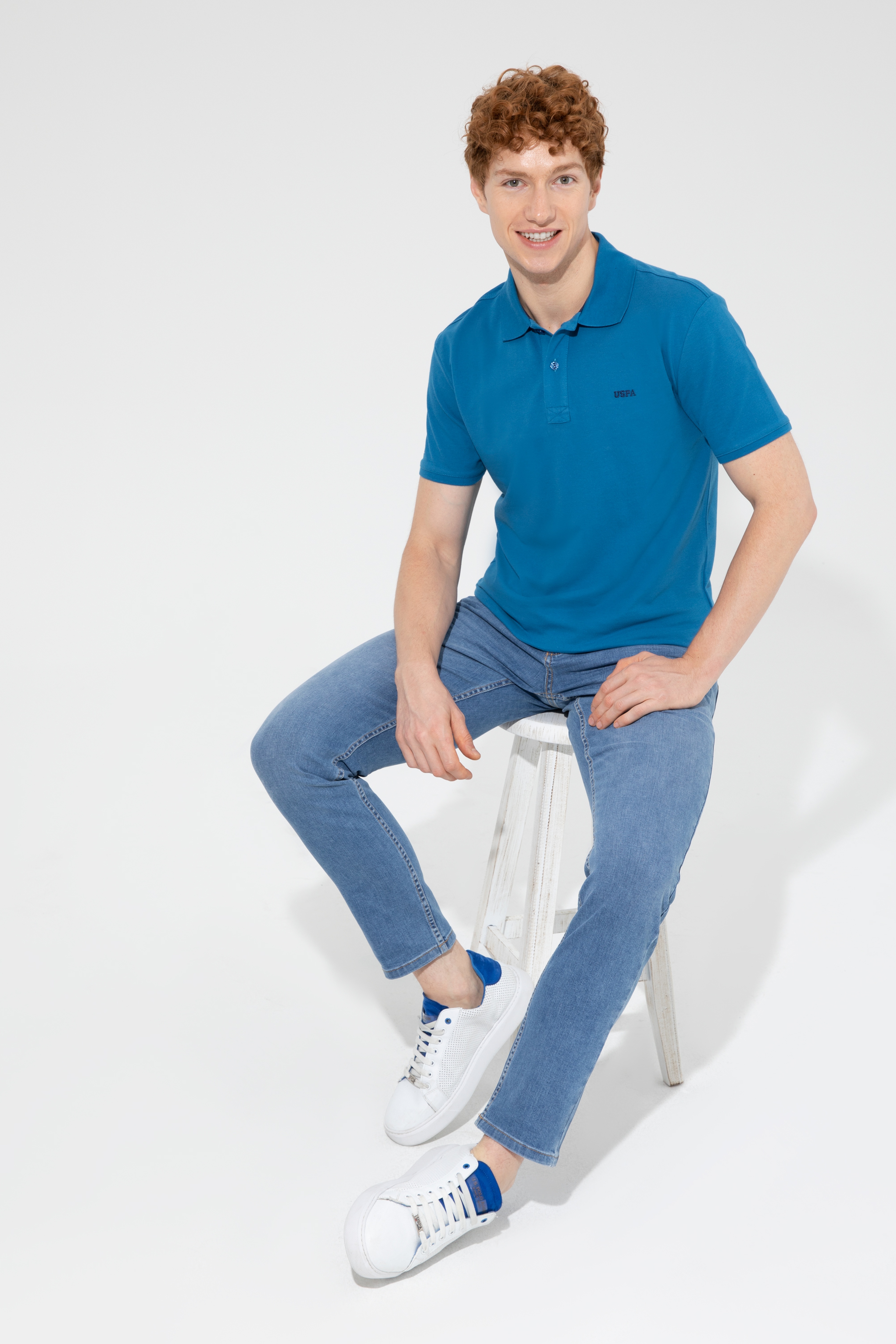 Erkek Petrol Basic Polo Yaka Tişört - Image 4
