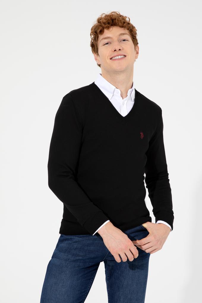 Erkek Siyah V Yaka Basic Triko Kazak