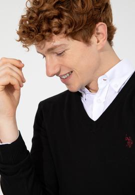 Erkek Siyah V Yaka Basic Triko Kazak - 50256658046