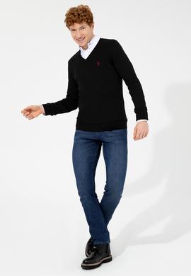 Erkek Siyah V Yaka Basic Triko Kazak - 50256658046