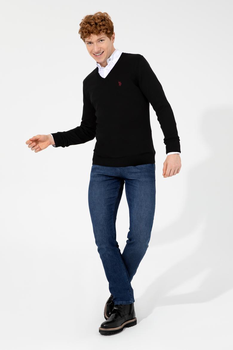 Erkek Siyah V Yaka Basic Triko Kazak - 50256658046